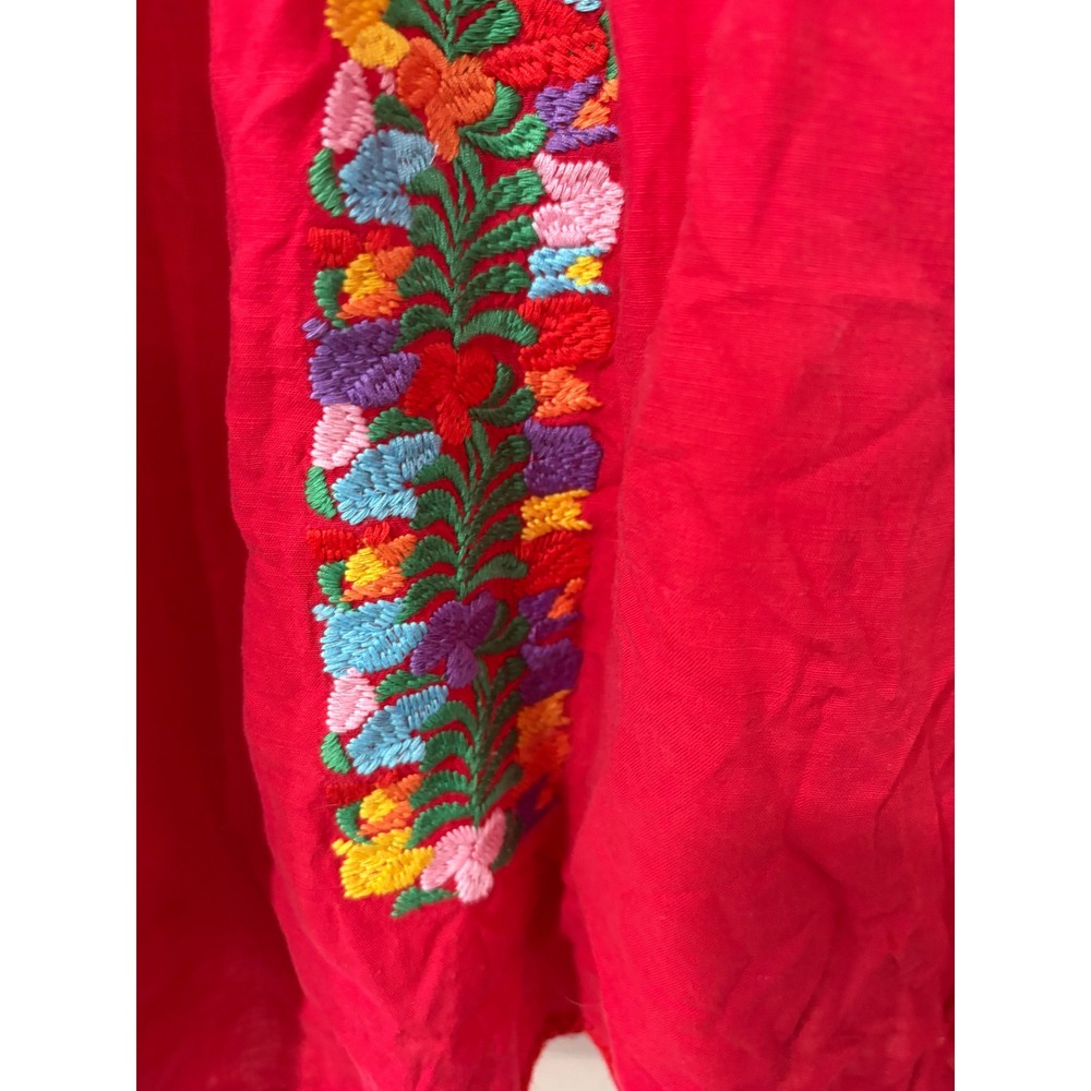 J. Marie Red Floral Embroidered Peasant Blouse Short Sleeve Boho Top Small - Picture 7 of 7